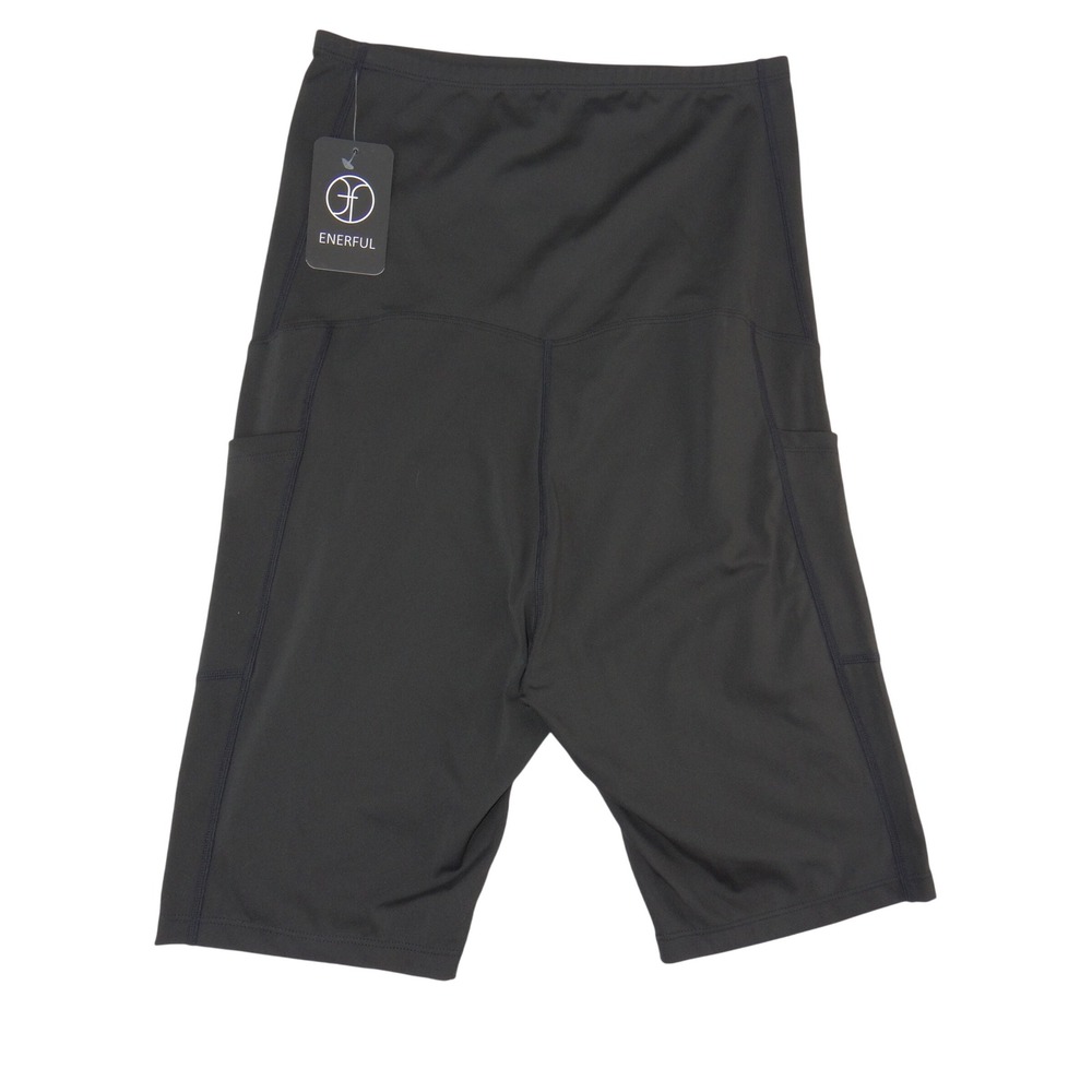 Enerful Womens High Waisted Biker Shorts Black XL Side Pockets Activewear New